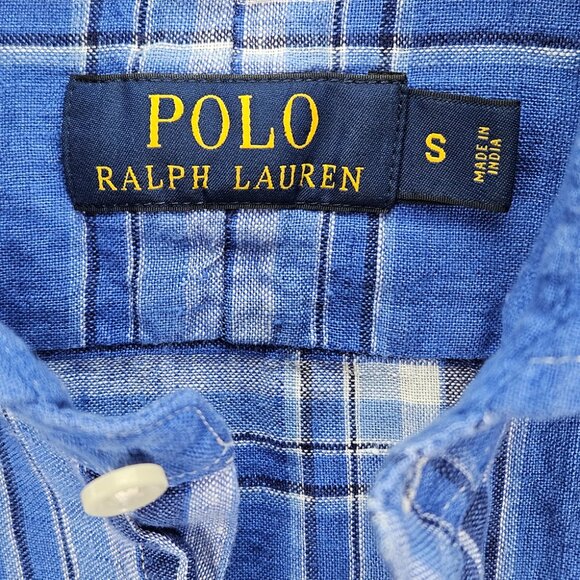 Polo Ralph Lauren 100% Linen Shirt Button-Down Men's Size S Blue Long Sleeve - Picture 6 of 10